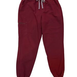 Figs Women’s Burgundy High Waisted Zamora Jogger Pants with Gray Drawstring